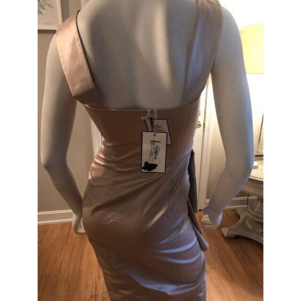 NWT $1K TEMPERLEY LONDON CHAMPANGE COLOR ASYMMETRICAL PLEATED DRESS SZ US 4 UK 8 - Picture 8 of 10